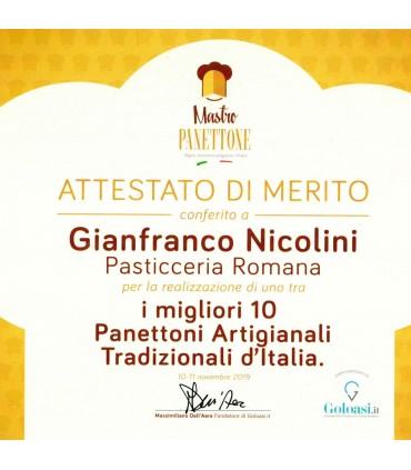 Panettone basso classico da 1 Kg di Gianfranco Nicolini, Classificato tra i primi 10 in Italia al concorso MASTRO PANETTONE 2019